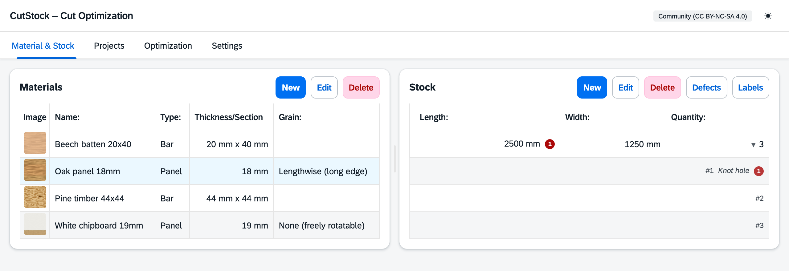 Materials & Stock
